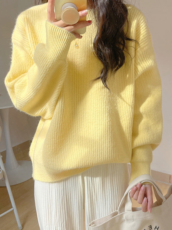 Cute Yellow Round-Neck Long Sleeve Sweater AN1041 Genistyle Shop