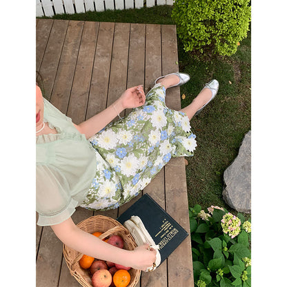Floral Green Straight Elegant Embroidery Skirt FashionChic