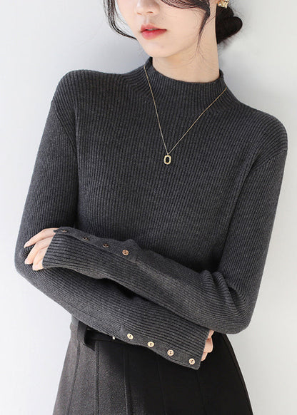 Classy Dark Grey Hign Neck Patchwork Knit Sweaters Winter RV038 ABC