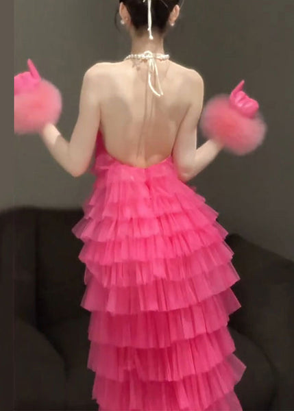 Backless Dresses Beautiful Rose Solid Pleated Sleeveless FashionChic