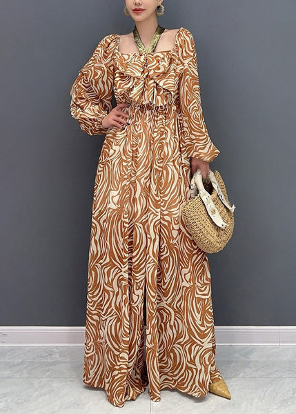 Novelty Coffee Print Wrinkled Chiffon Jumpsuit Long Sleeve AO1045 JDML-JPTS240909