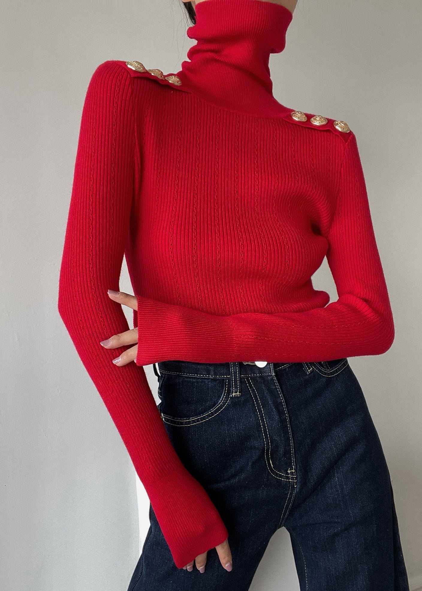 Elegant Black Hign Neck Patchwork Woolen Knit Sweaters Winter RV023 ABC