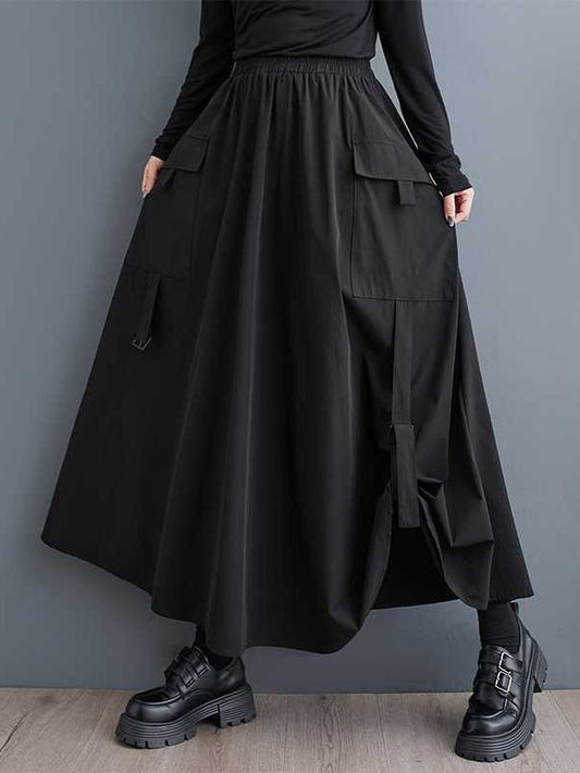 Sports Black Elasticity Pleated Pockets Split-Joint A-Line Skirt WS005 shopify