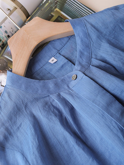 Women Summer Artsy Solid V-Neck Ramie Shirt CC051 XE