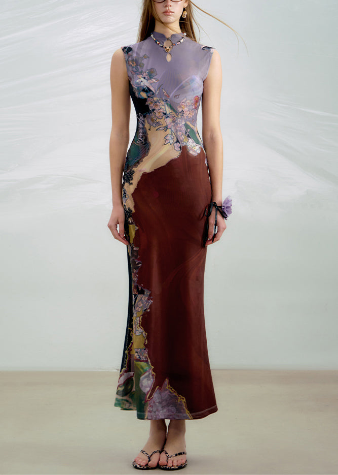 Sides Wear On Long Dress Both Purple Sleeveless Print FashionChic