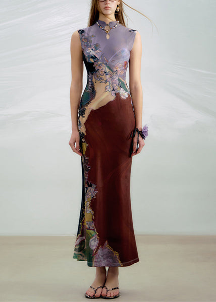 Sides Wear On Long Dress Both Purple Sleeveless Print FashionChic