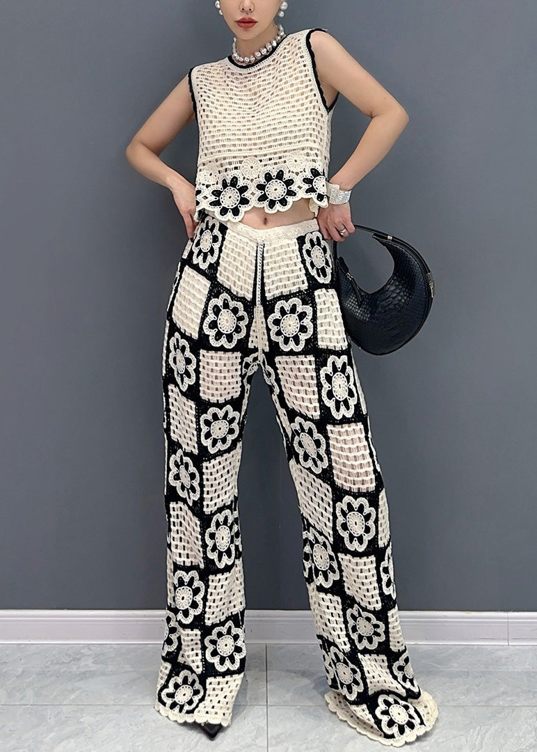 Beautiful White O Neck Hollow Out Floral Cotton Two-Piece Set Sleeveless AO1017 JDML-TPIEC240909