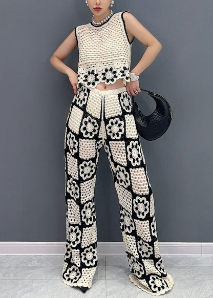 Beautiful White O Neck Hollow Out Floral Cotton Two-Piece Set Sleeveless AO1017 JDML-TPIEC240909