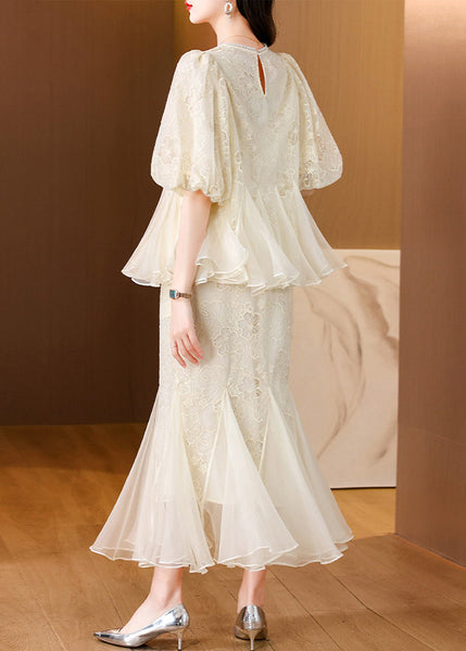 Embroidered Silk Chic And Fishtail Two Skirt Tops Beige Pieces FashionChic