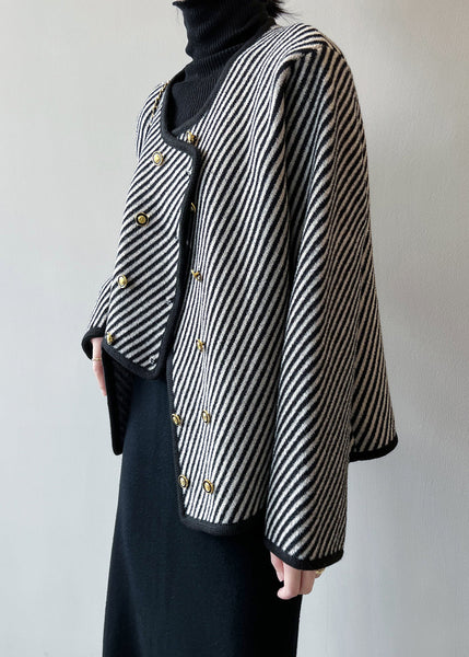 Italian Asymmetrical Striped Double Breast Cotton Coats Fall AF1054 HS-CTS240914