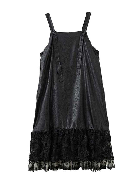 Elegant Black Square Collar Jacquard Patchwork Lace Ruffled Hem Suspender Dress TW010 ABC
