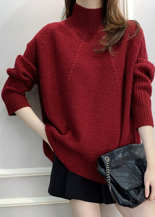 Women Red Turtleneck Cozy Cotton Knit Sweater Fall QX033 shopify