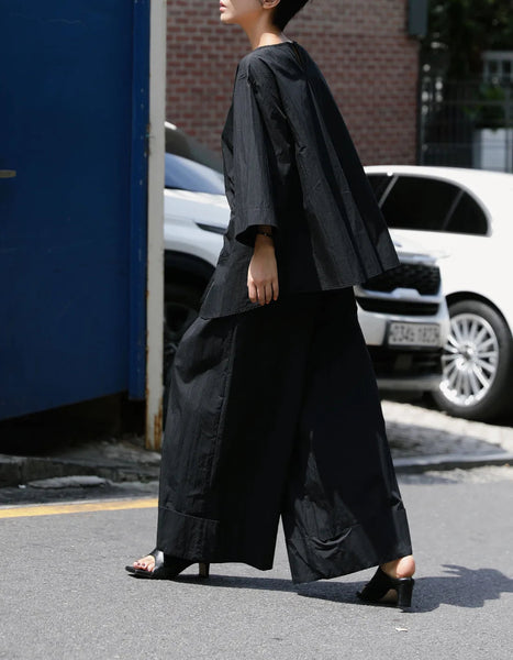 Casual Cotton Top Drawstring Sleeve Khaki Half Asymmetrical FashionChic