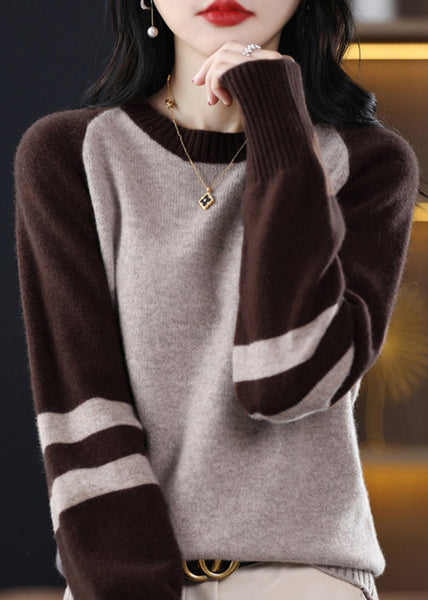 French Black Striped Patchwork Cashmere Knit Sweater Fall QP025 OL-NTP241001