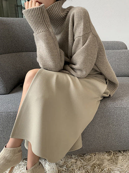 Casual Grey High-Neck Long Sleeve Sweater QX016 shopify