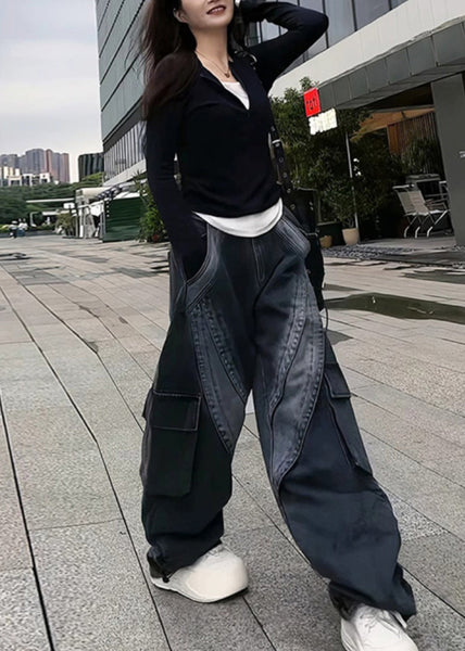 With Pants Black Denim Classy Spring Pockets Oversized FashionChic