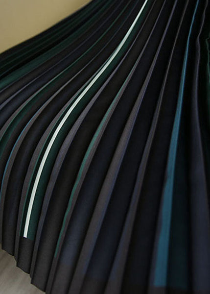 Classy Black Elastic Waist Striped Silk Pleated Skirt Spring AJ1004 shopify