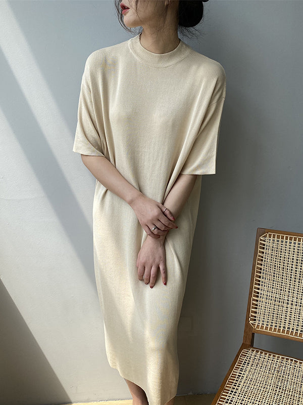 Temperament Round-neck Mauve Split-Joint Short Sleeve Sweater Dress AN1057 Genistyle Shop