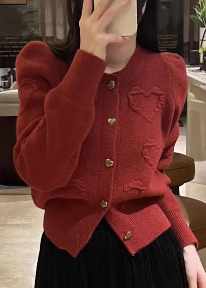 Elegant Red O Neck Button Knit Cardigan Fall QX024 shopify