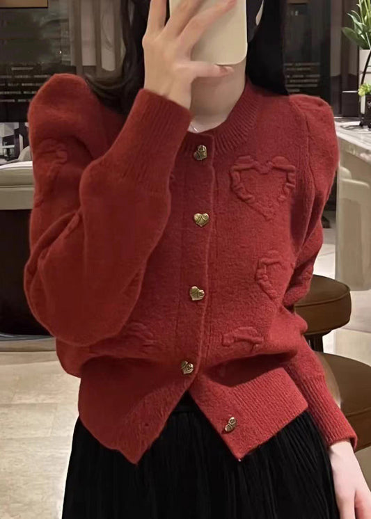 Elegant Red O Neck Button Knit Cardigan Fall QX024 shopify