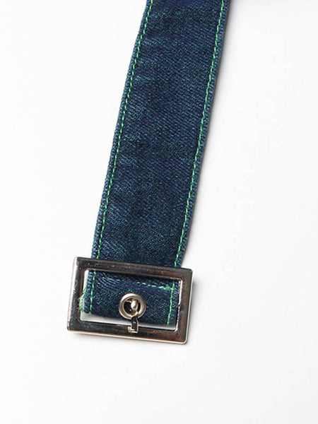 Denim Shiny Waisted Skirt A-Line Green Belted Chic High Tulle FashionChic