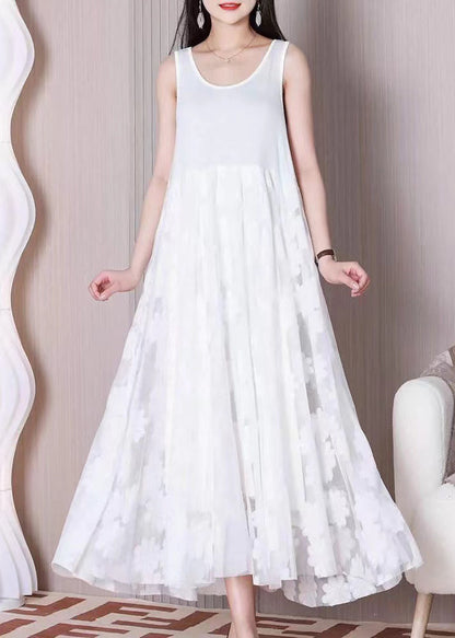 White Tulle Patchwork Cotton Dresses O Neck Summer TT1026 shopify
