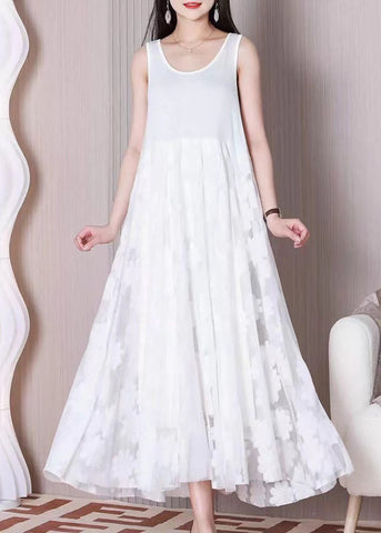 White Tulle Patchwork Cotton Dresses O Neck Summer TT1026 shopify