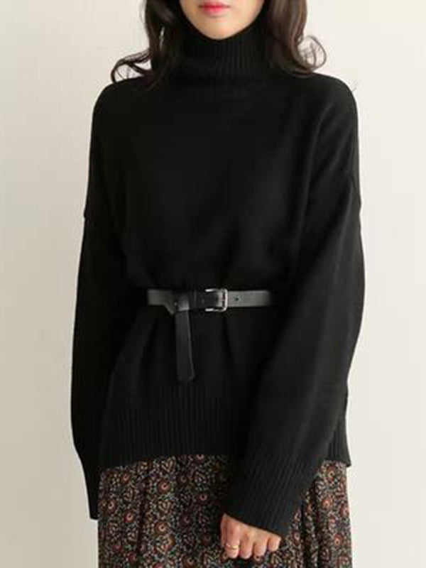 Casual Grey High-Neck Long Sleeve Sweater QX016 shopify