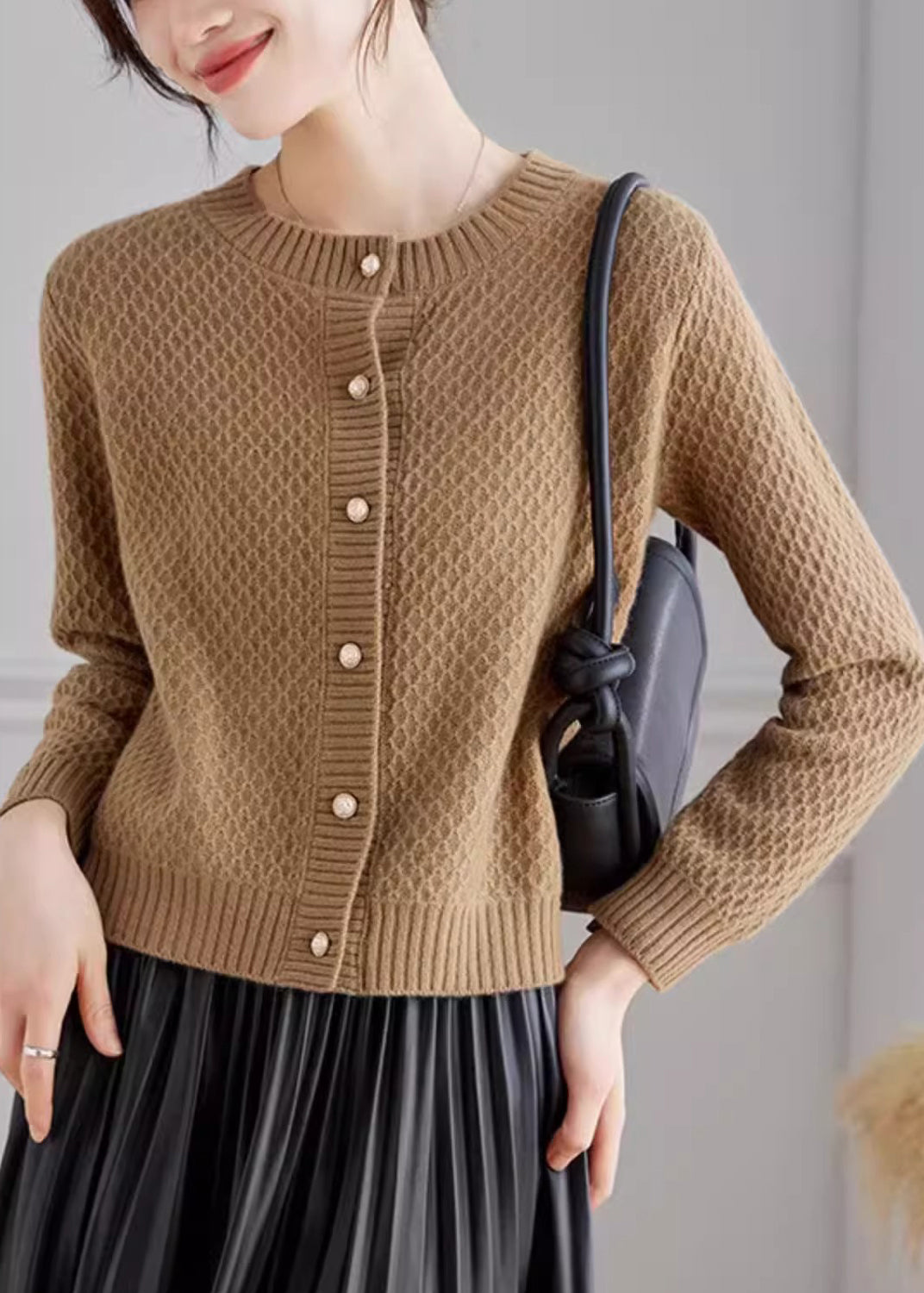 French White O Neck Button Woolen Cardigans Fall QC048 shopify