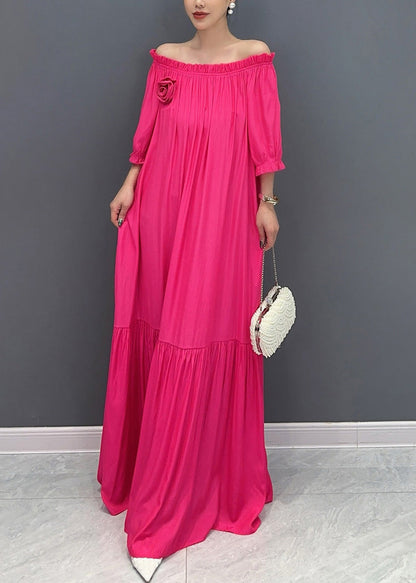 Simple Black Cold Shoulder Slash Neck Cotton Long Dress Summer AO1015 JDML-SDL240909
