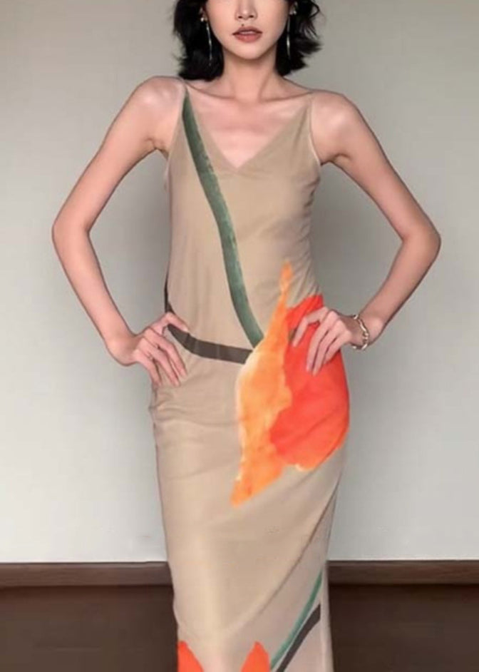 Slim Fit V Neck Print Cotton Long Dress Sleeveless EE017 shopify