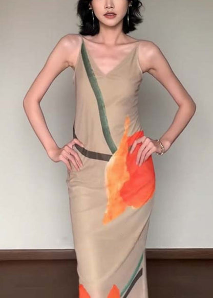 Slim Fit V Neck Print Cotton Long Dress Sleeveless EE017 shopify