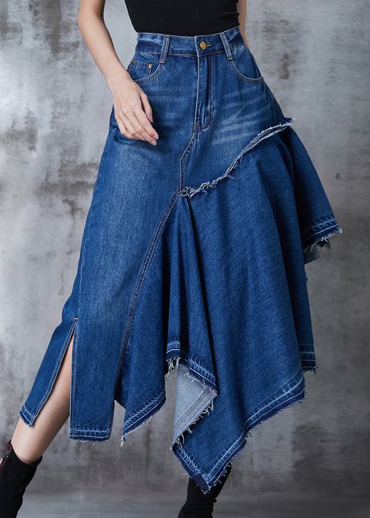 Modern Blue Asymmetrical Exra Large Hem Denim Skirt Summer PZGY-SKTS240826