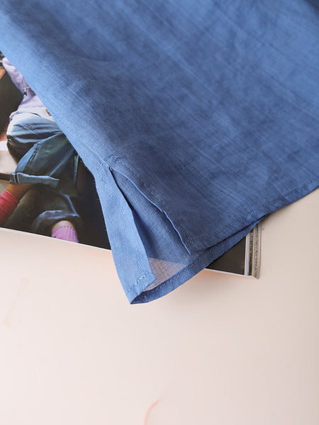 Women Summer Artsy Solid V-Neck Ramie Shirt CC051 XE