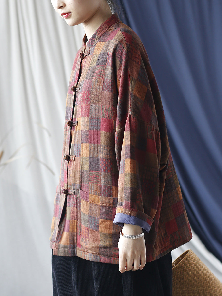 Women Vintage Spring Plaid Cotton Shirt Coat RR001 XIM