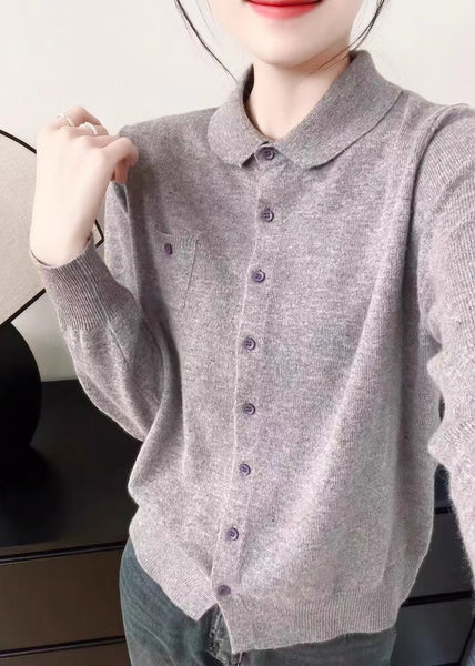 Women Purple Peter Pan Collar Button Knit Sweater Fall QX036 shopify