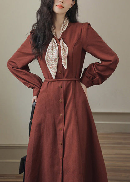 Fit Slim Pockets Dress Bow Red Spring Maxi Button FashionChic