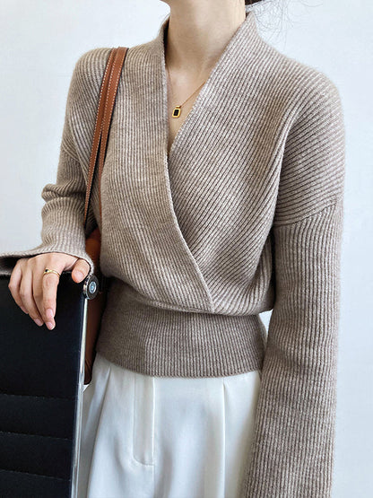 French Grey Cross V-Neck Long Sleeve Sweater QX012 shopify