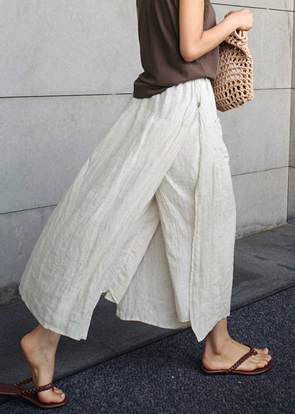 Summer Pants Side Black Skirt Open Linen Simple FashionChic