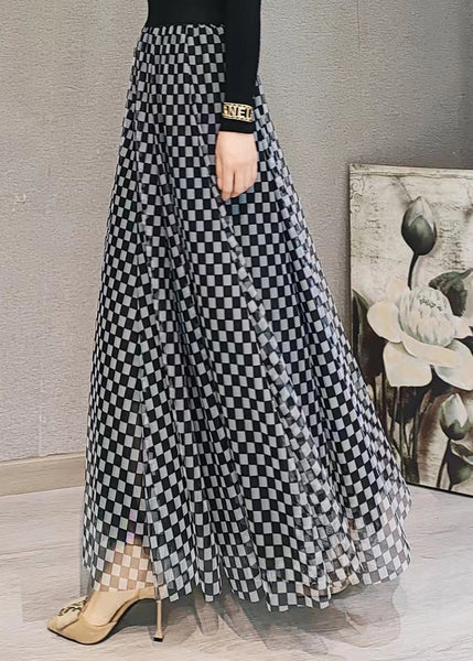 Italian Black Plaid High Waist Exra Large Hem Tulle Skirt Spring TT1009 shopify