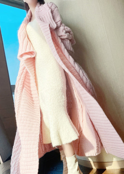 Loose Pink Pockets Hollow Out Wool Loose Cardigan Winter QC010 shopify