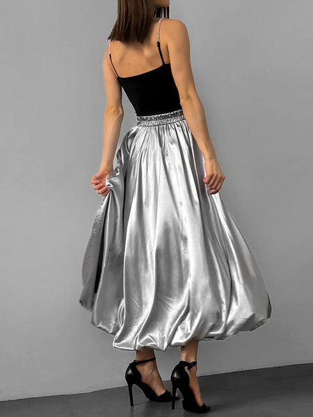 Chic Silver High Waisted Pleated A-Line Skirts WS011 shopify