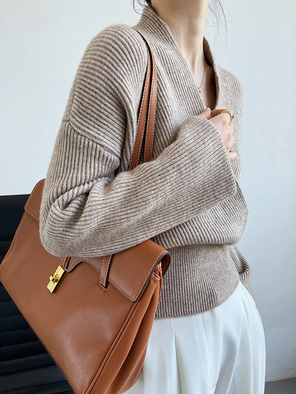 French Grey Cross V-Neck Long Sleeve Sweater QX012 shopify