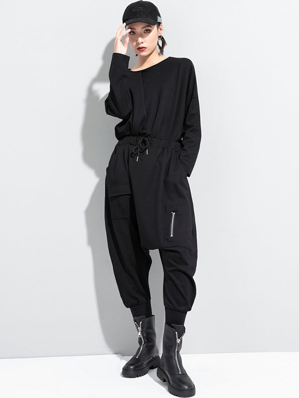 Simple Black Elasticity Waist Pockets Harem Pants WS012 shopify