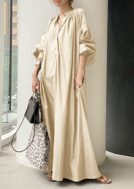 Dresses Bohemian Neck Lantern Apricot V Long Sleeve Oversized FashionChic