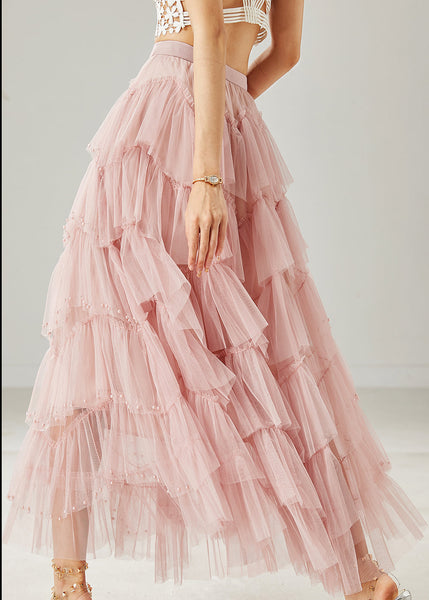 Italian Pink Nail Bead Layered Tulle Beach Skirt Summer AZ1040 shopify