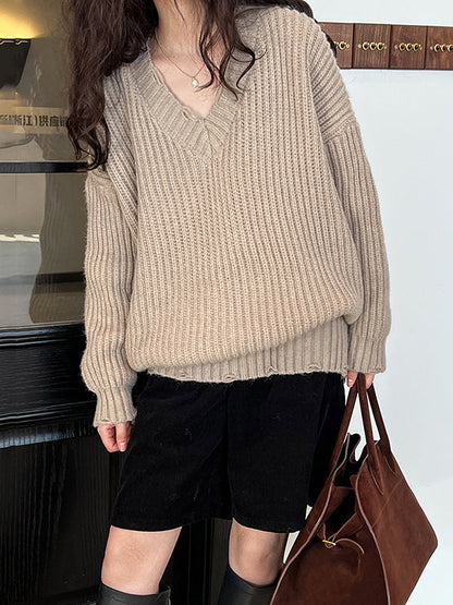 Urban Fuchsia V-Neck Long Sleeve Knit Sweater AN1046 Genistyle Shop