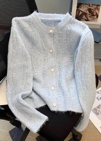 Unique Blue Nail Bead Cotton Knit Cardigans Fall WD034 OL-NCT241103