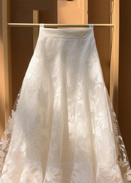 Floral Beige Solid High Waist Lace Skirts Summer QP055 OL-SKTS241001