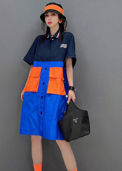 Bohemian Peter Pan Collar Patchwork Button Pockets Side Open Shirt Short Sleeve AR1028 shopify